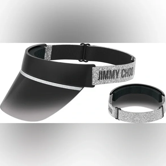 Jimmy Choo Black Visor with Silver Glitter Logo Band NWT Jimmy Choo Glitter Visor - Black Hats, Accessories  main image 2